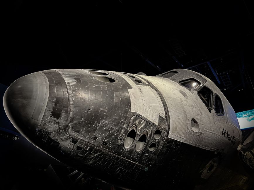Detailed view of the space shuttle Atlantis, showcasing its intricate design and structure.