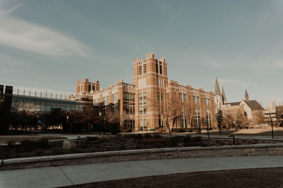 Scenic view of historic buildings at Marquette University, Milwaukee.